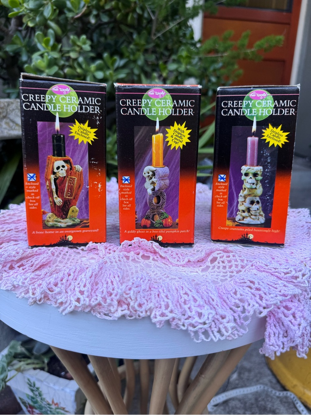 VINTAGE 1990S FUN WORLD CREEPY, CERAMIC CANDLEHOLDERS LOT OF THREE